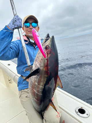 Iridescent lure on tackle box