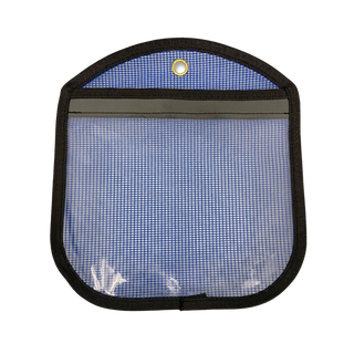 Mesh screen with black border and grommet on a white background