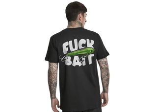 Model wearing “F*ck Bait” fishing shirt