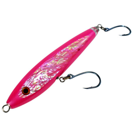 Pink Stickbait lure with hooks